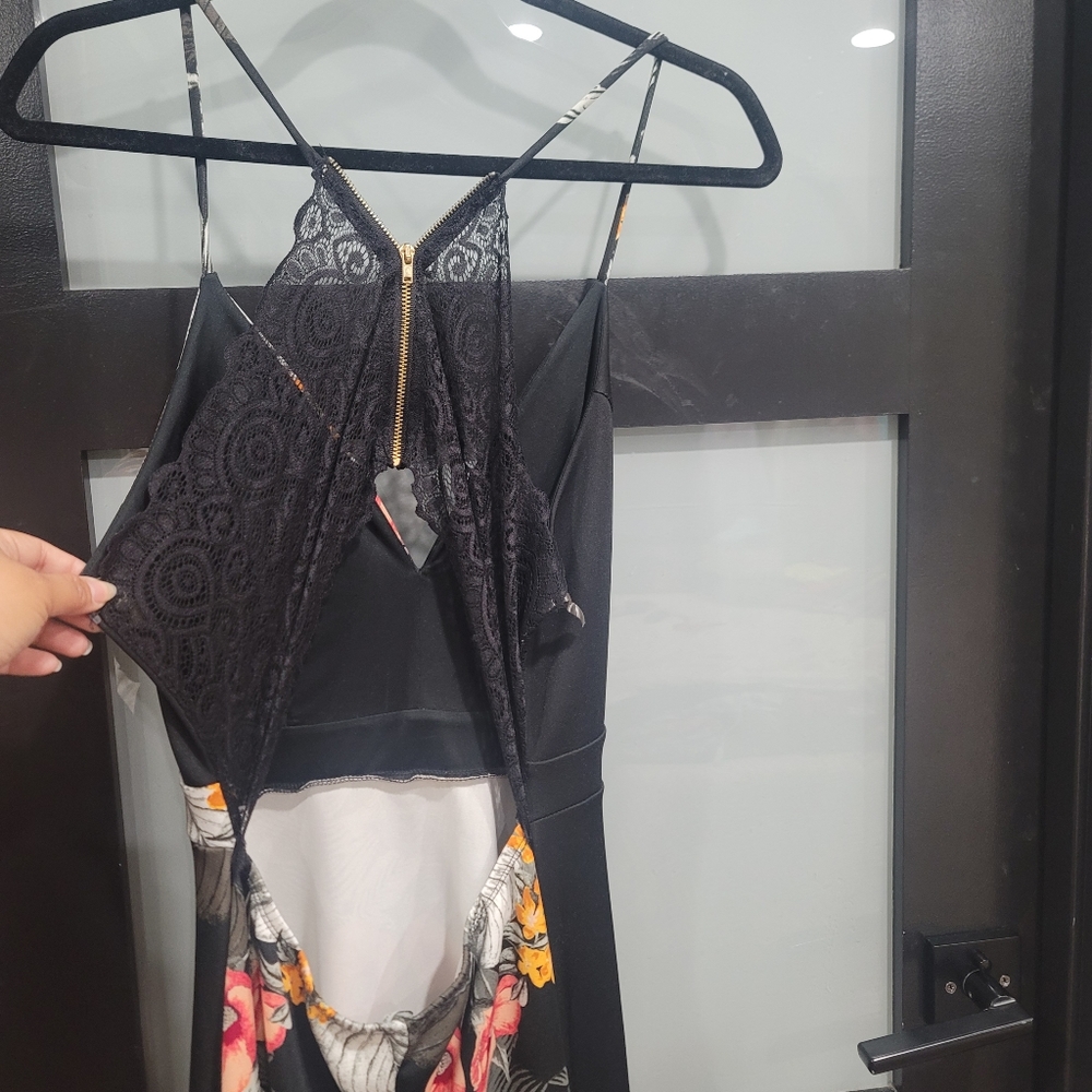 Charlotte Russe Black Floral backpack lace hi low dress spring summer. Sz Large - Picture 9 of 9